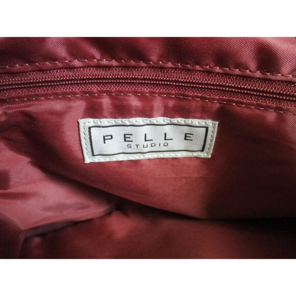 *PELLE Cranberry Red Satchel Tote XL Ruched Pebbled Leather 2-Way + Portfolio - Picture 7 of 13
